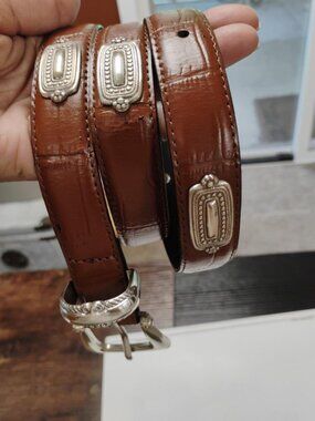 Brown Genuine Leather Western Concho Belt Silver Buckle Size L
